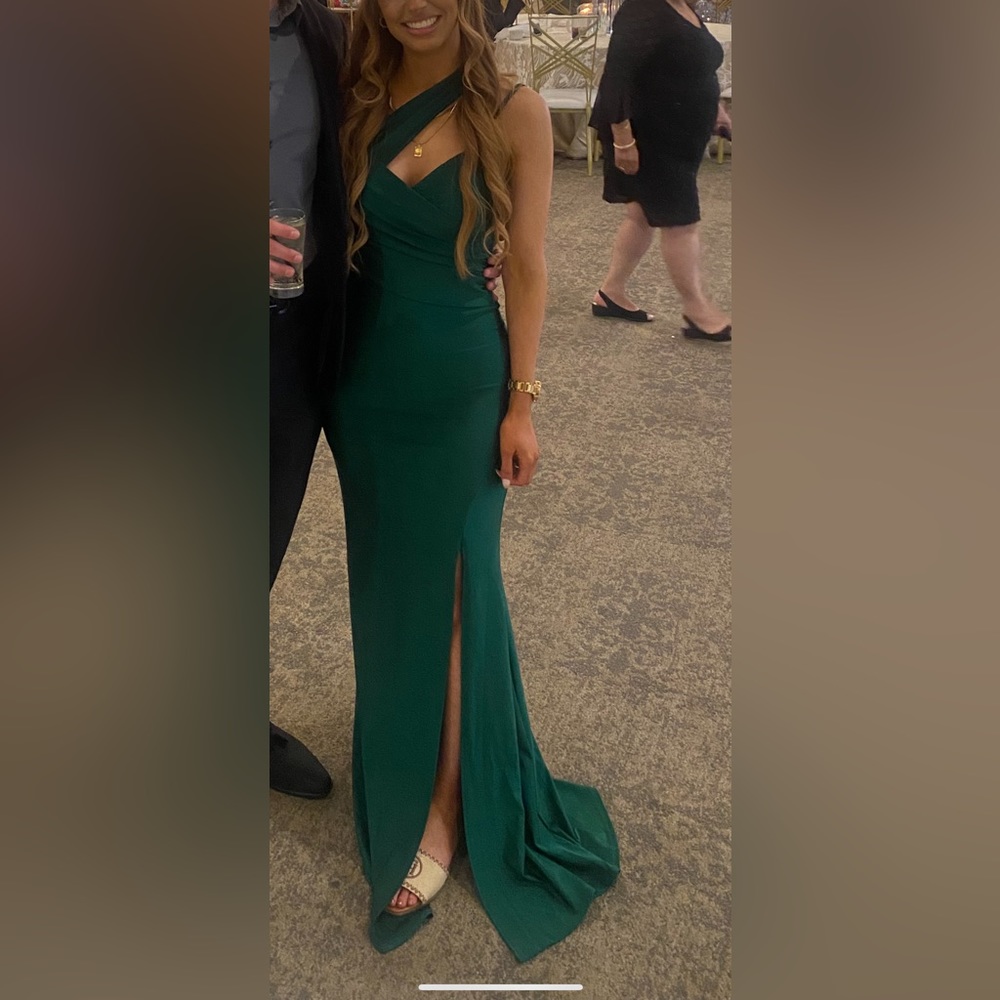 Hunter Green one shoulder long slit dress XS